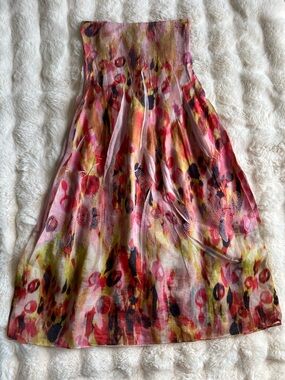 Lapis Anthropologie  A-Line Floral Skirt in Pink, Red and Green
